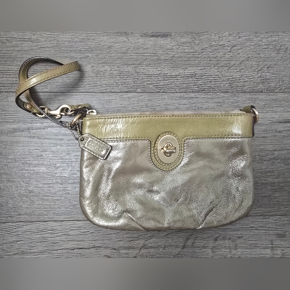 Coach Y2K Gold Metallic Zipper Clutch Wristlet